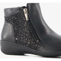 Natuform leren dames enkellaarsjes zwart